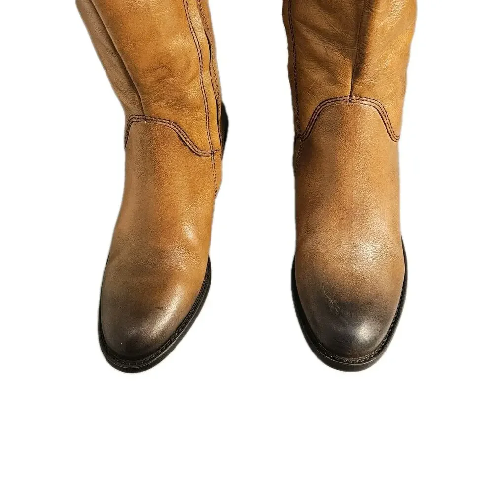 Vince Camuto Women Sz 5.5 M Over-the -knee BOLLO Moto -Boot Studs, Zip, Brown